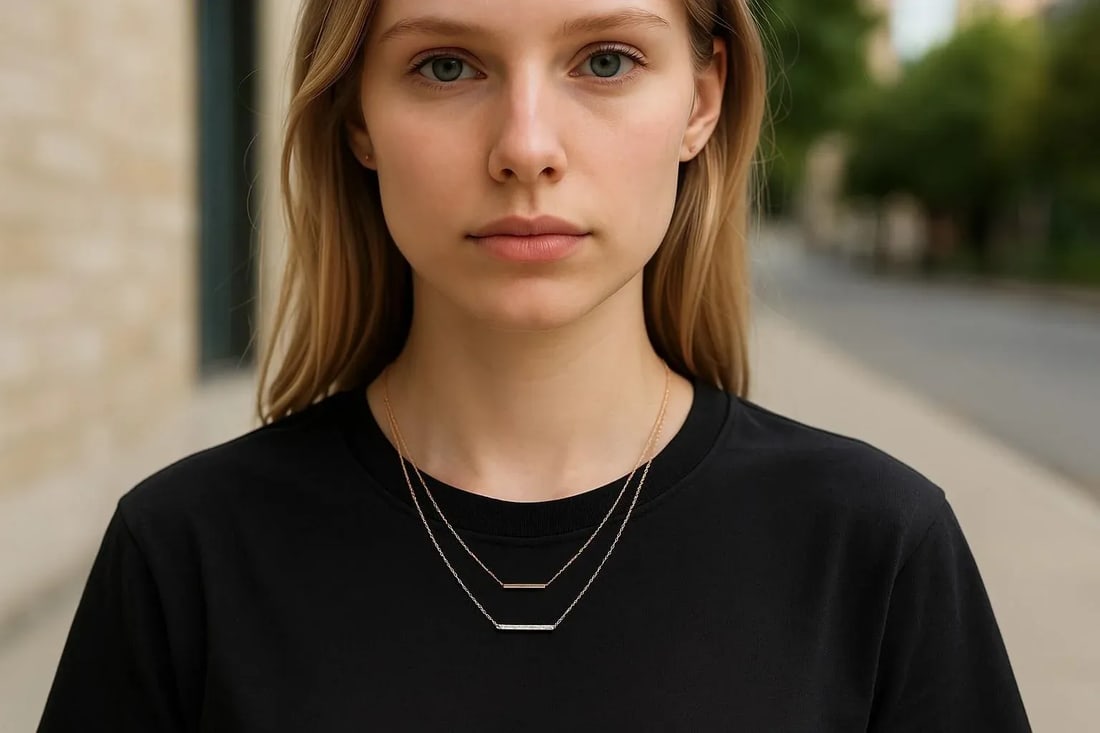 1990s 14k Yellow White Gold Delicate Diamond Bar Layered Necklace - 4