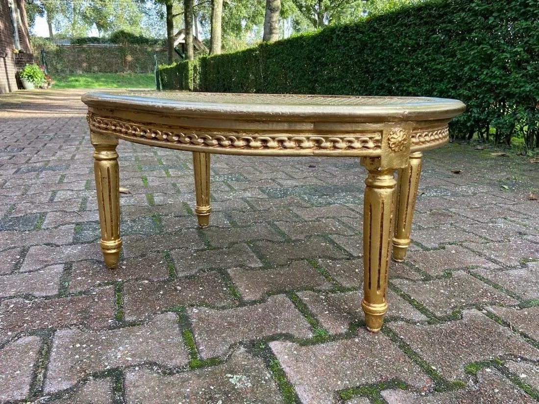 1950s French Louis XVI Gold Leaf Beech Cane Coffee Table - 2