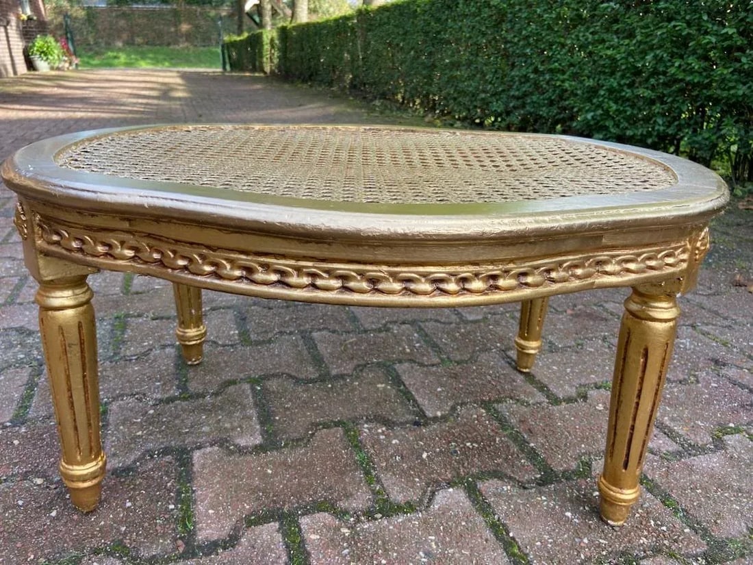 1950s French Louis XVI Gold Leaf Beech Cane Coffee Table - 6
