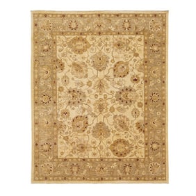 Floral Designed Modern Paki Peshawar Wool Rug Handmade in Beige
