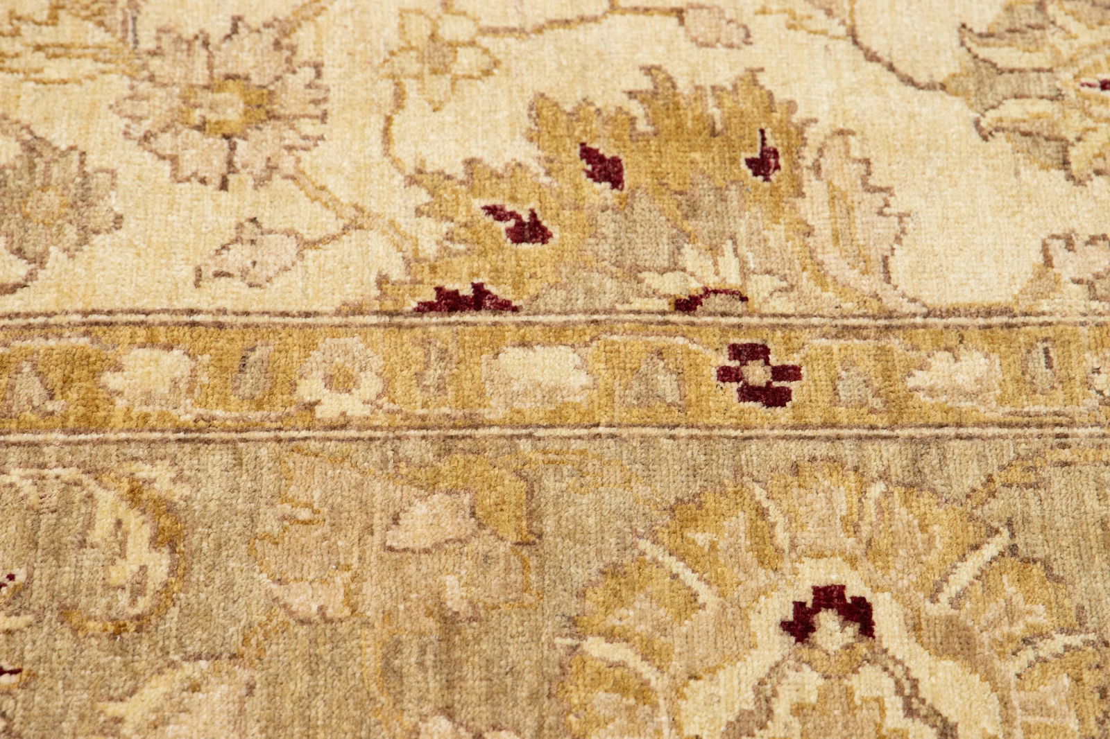 Floral Designed Modern Paki Peshawar Wool Rug Handmade in Beige - 5