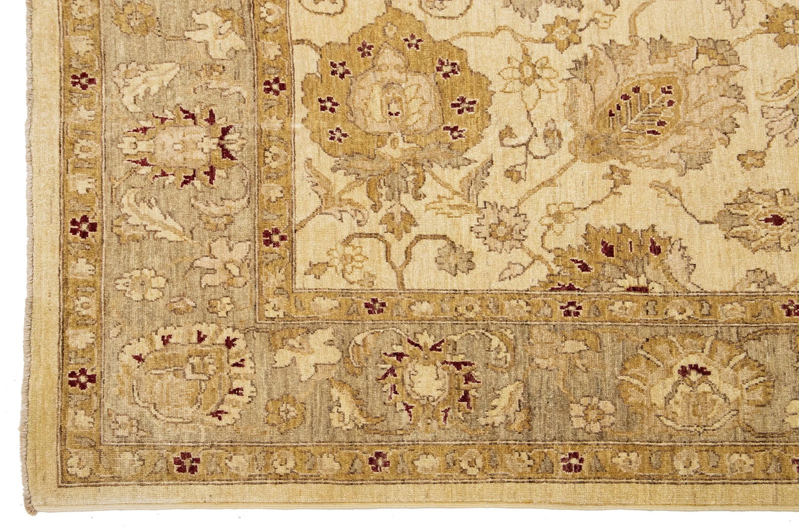 Floral Designed Modern Paki Peshawar Wool Rug Handmade in Beige - 9