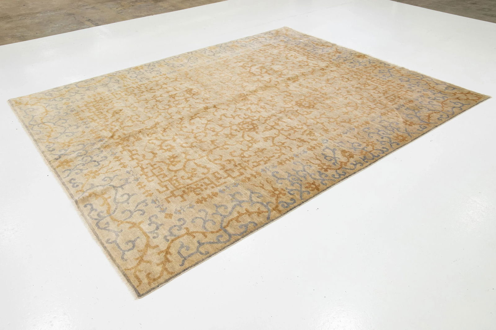 Contemporary Sino Wool Rug Handmade in Beige Allover Pattern - 4