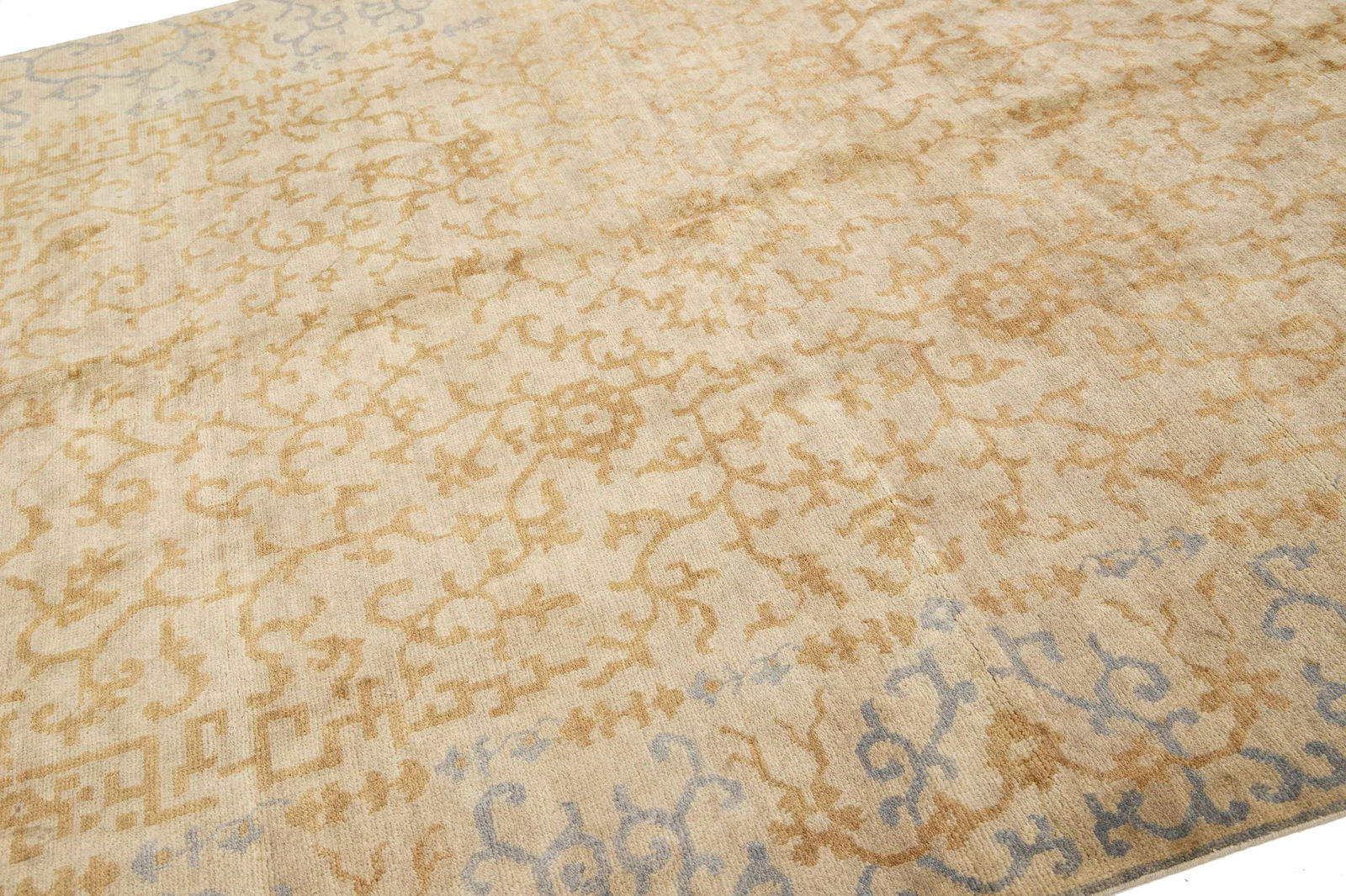 Contemporary Sino Wool Rug Handmade in Beige Allover Pattern - 5