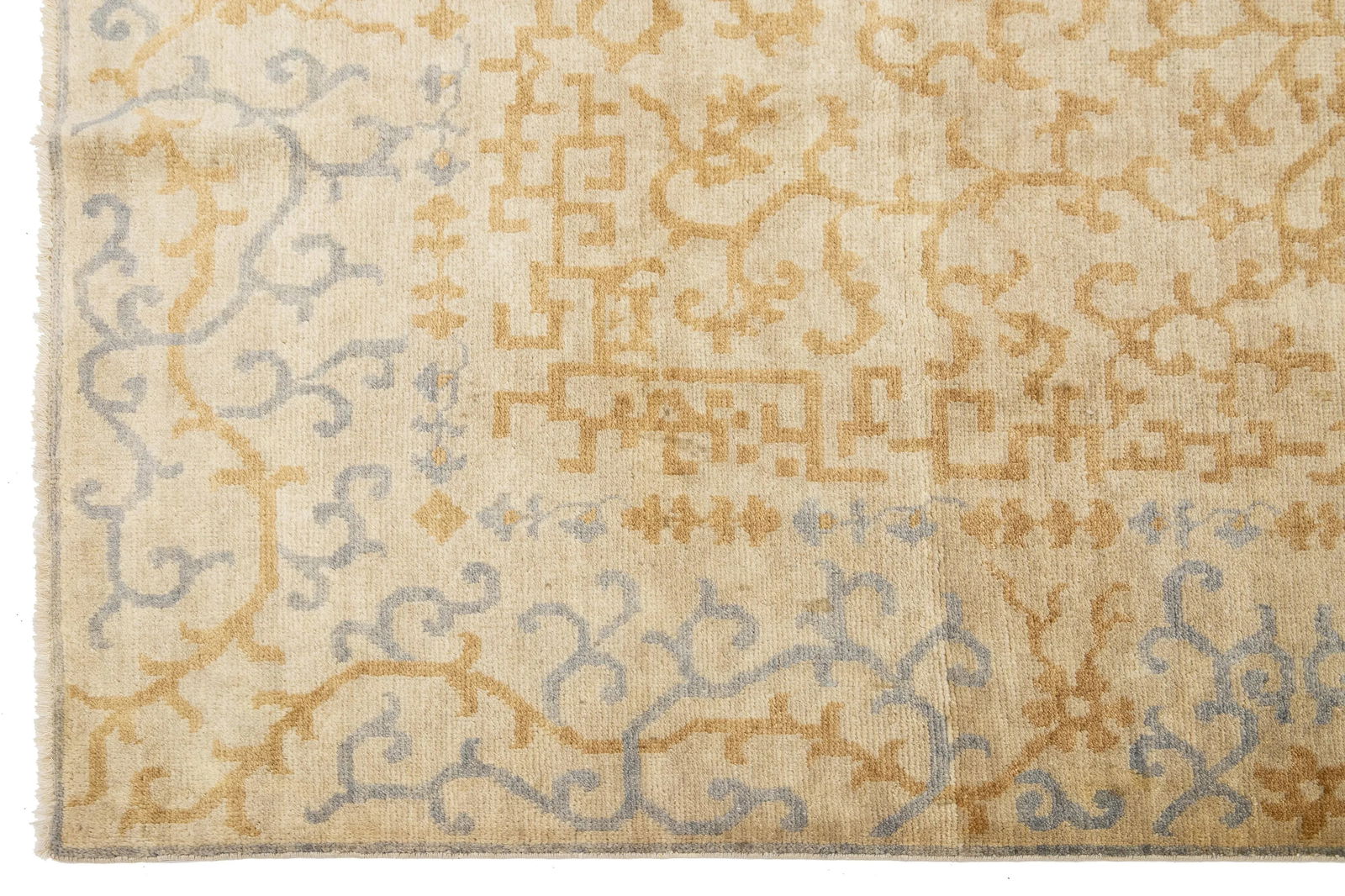 Contemporary Sino Wool Rug Handmade in Beige Allover Pattern - 6