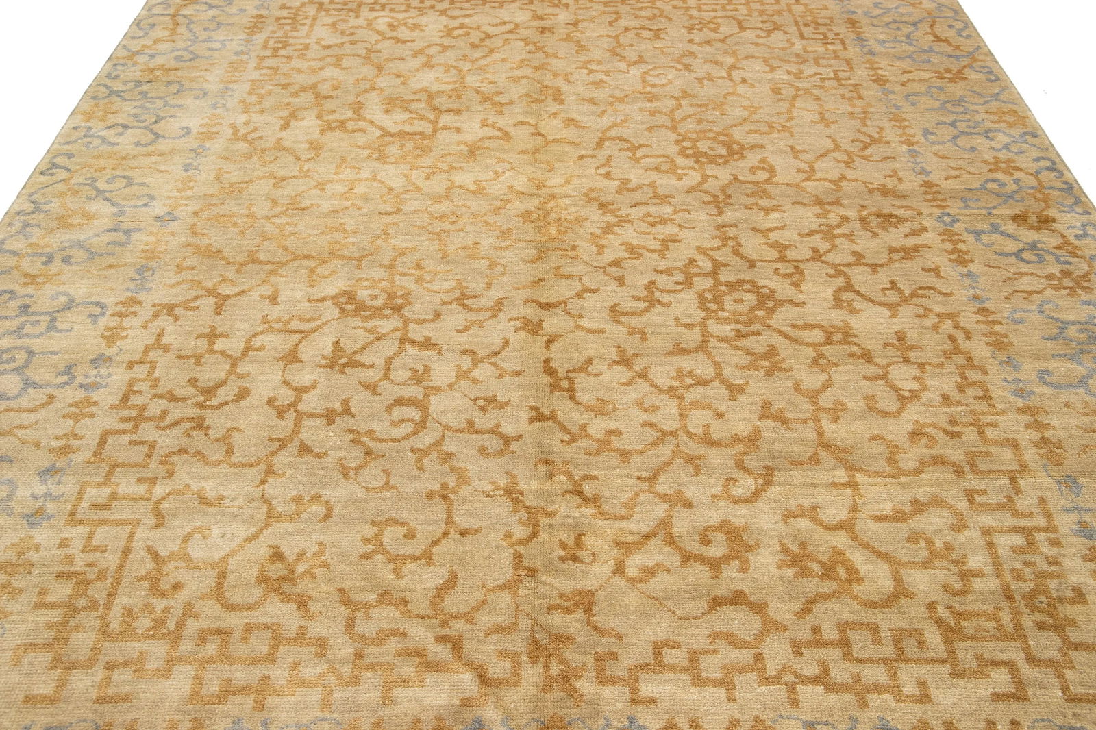 Contemporary Sino Wool Rug Handmade in Beige Allover Pattern - 7