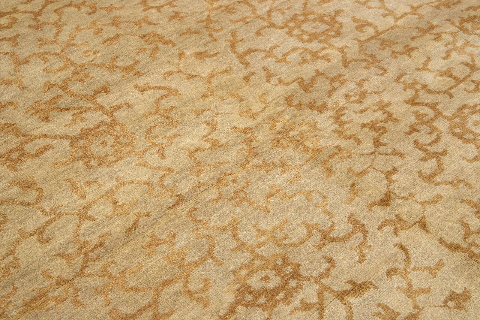 Contemporary Sino Wool Rug Handmade in Beige Allover Pattern - 9