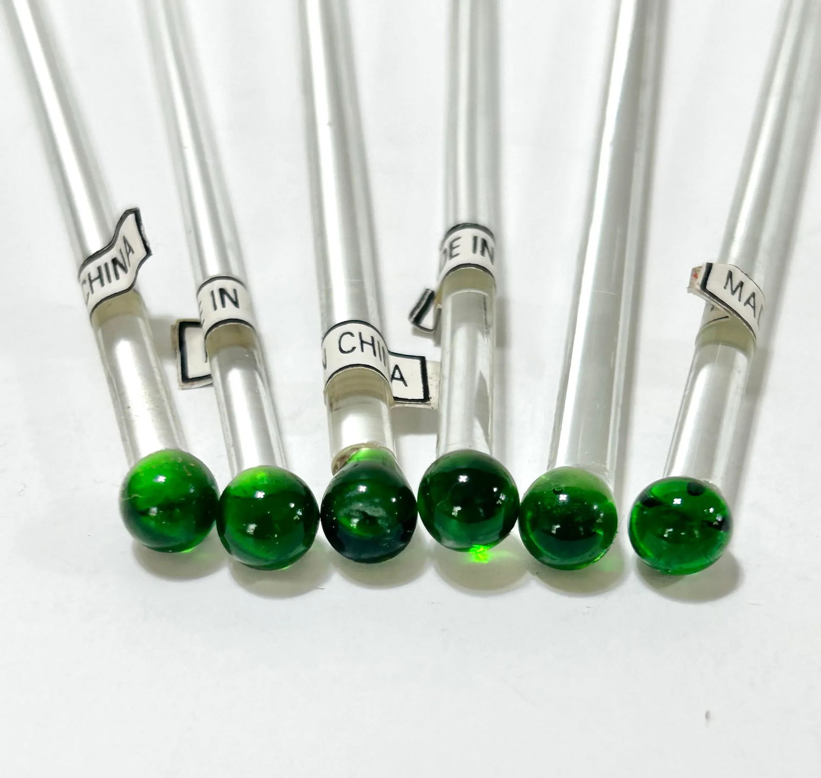 1980s Murano Style Glass Candy Christmas Cocktail Swizzle Stir Sticks - A Set of 6 - 5