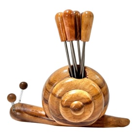 Mid 20th Century Wood Snail Cocktail Appetizer Hors d'Oeuvres Pick Set - 6
