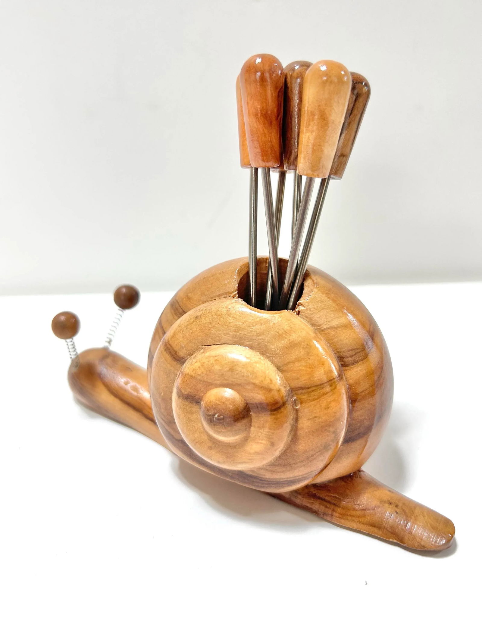 Mid 20th Century Wood Snail Cocktail Appetizer Hors d'Oeuvres Pick Set - 6 - 4