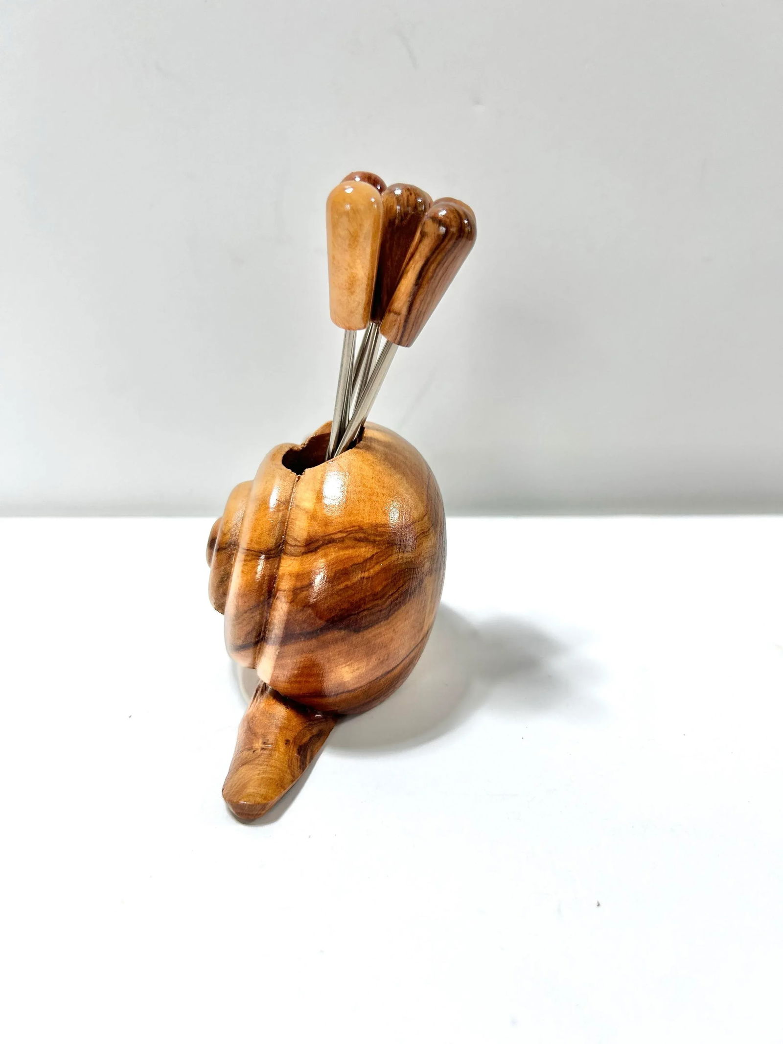 Mid 20th Century Wood Snail Cocktail Appetizer Hors d'Oeuvres Pick Set - 6 - 6