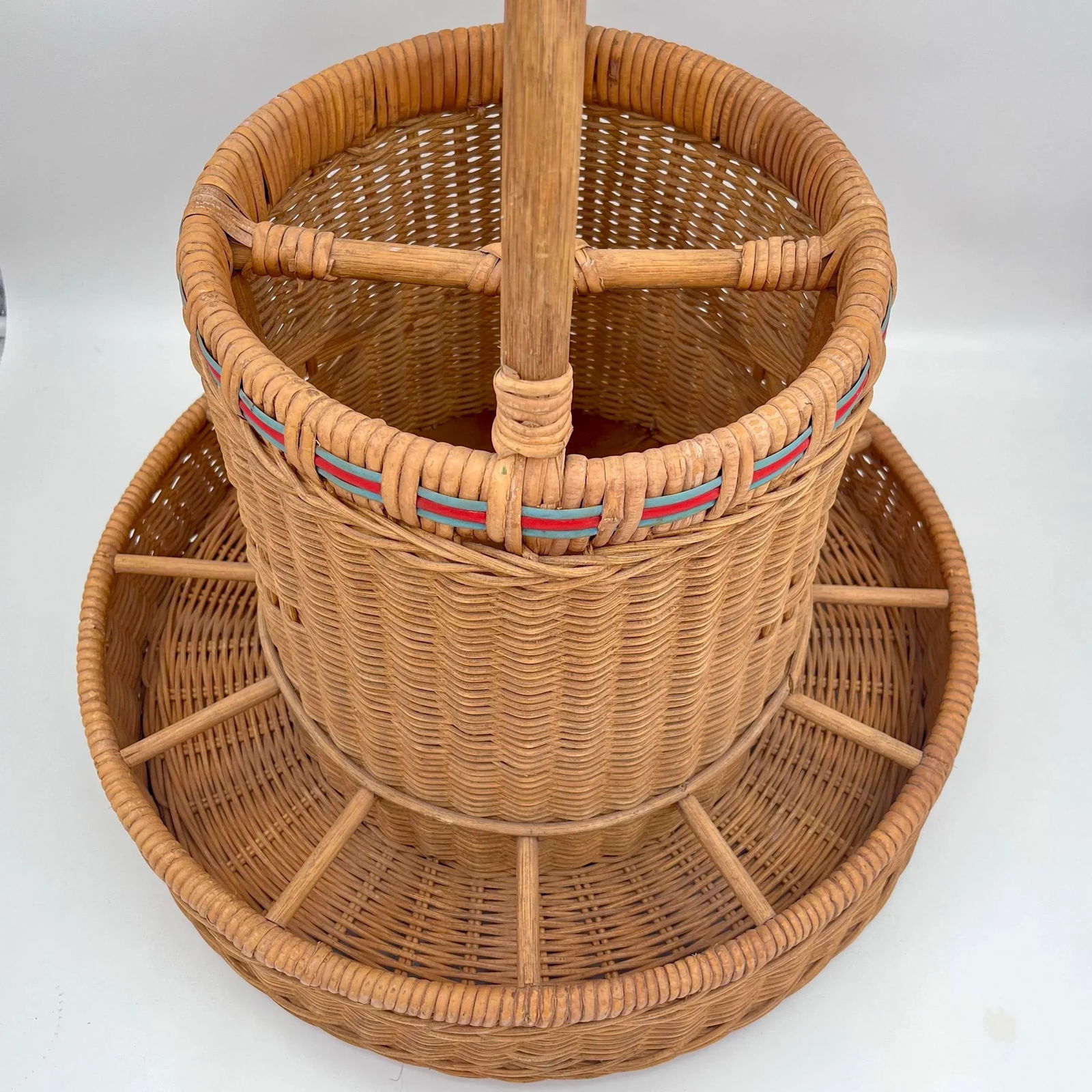 Vintage Wicker Drinks Basket, Picnic Basket, Tailgate Basket, Drinks Server, Wine Rack, Light Blue a - 4
