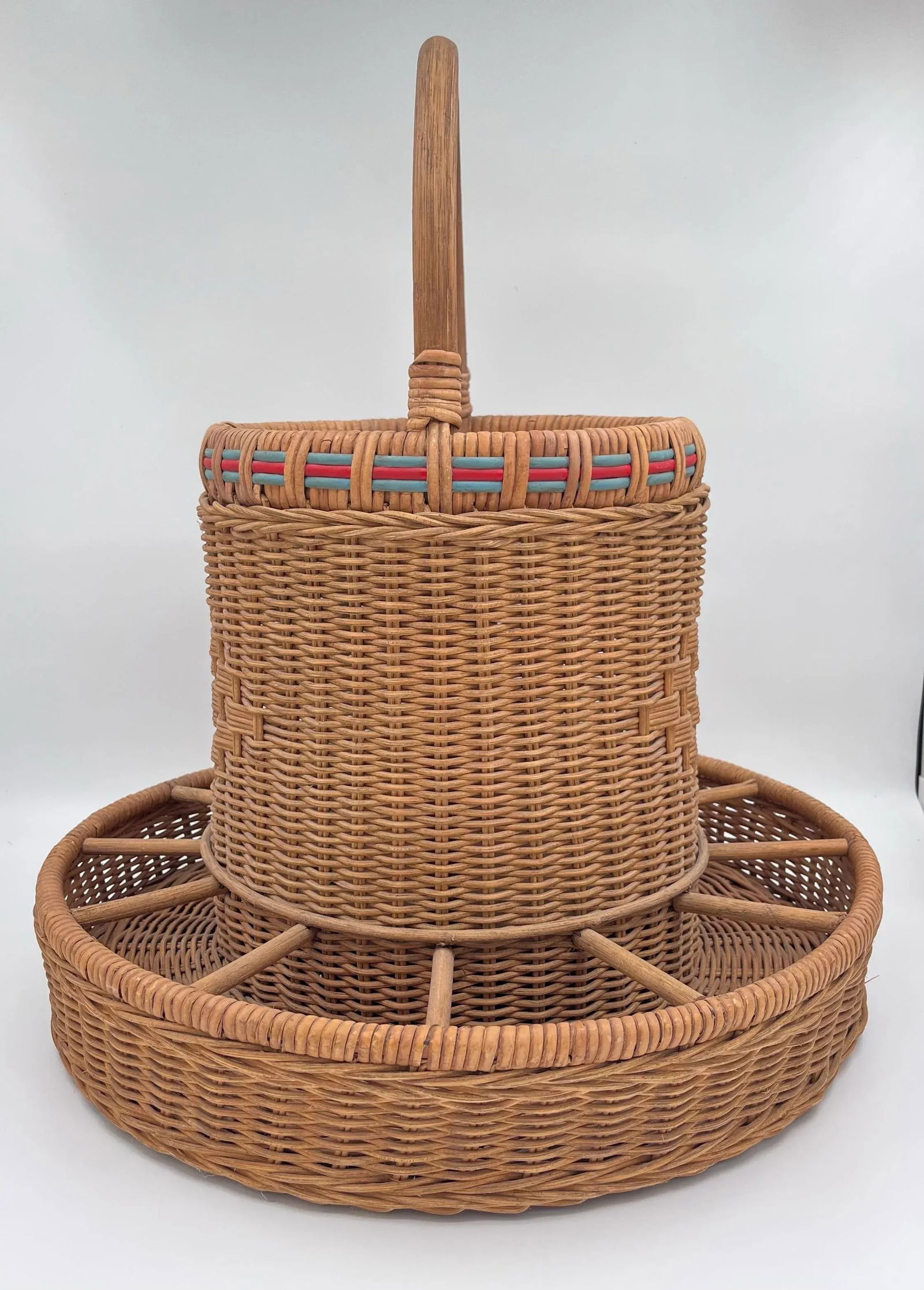 Vintage Wicker Drinks Basket, Picnic Basket, Tailgate Basket, Drinks Server, Wine Rack, Light Blue a - 6