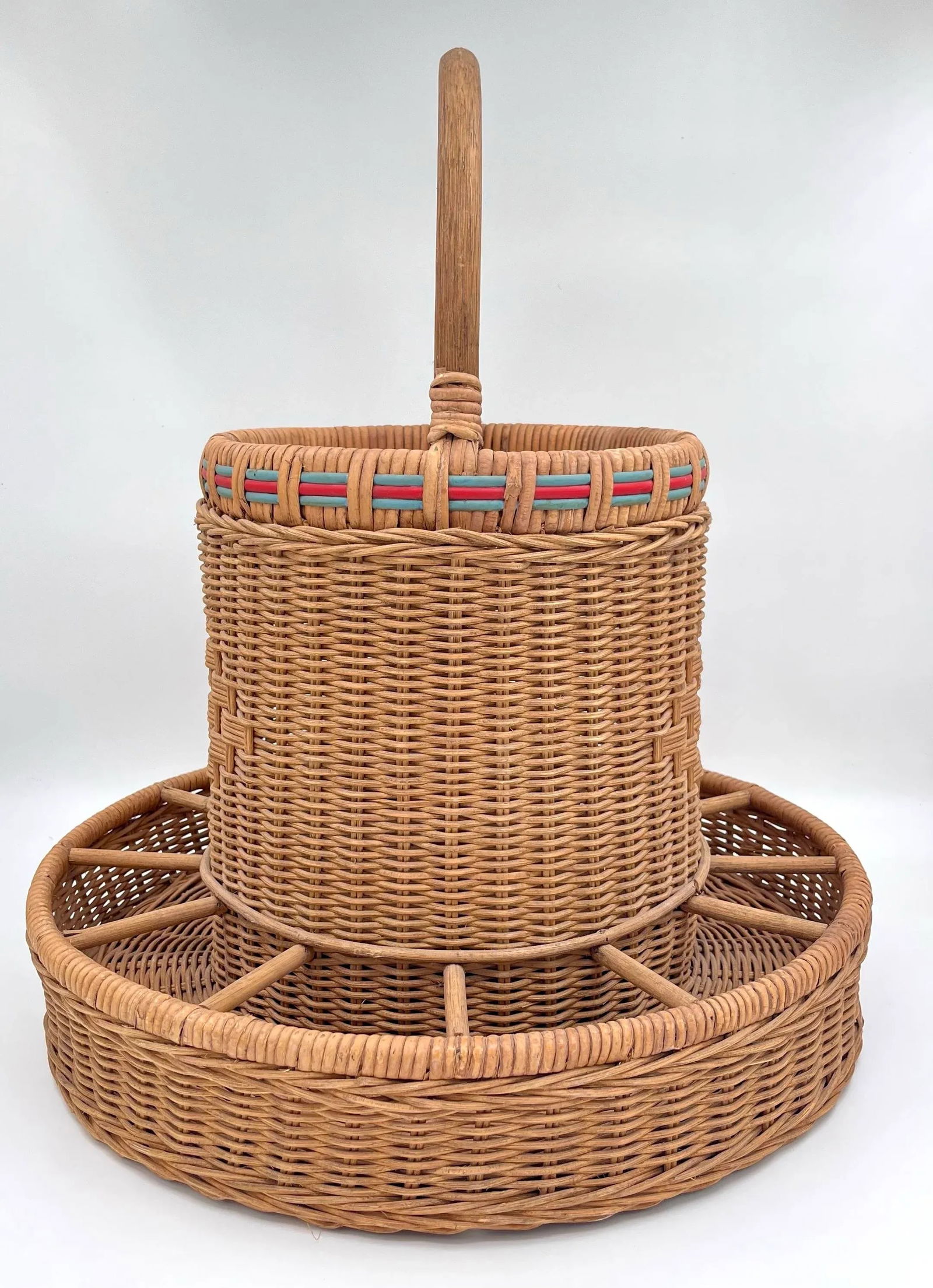 Vintage Wicker Drinks Basket, Picnic Basket, Tailgate Basket, Drinks Server, Wine Rack, Light Blue a - 8