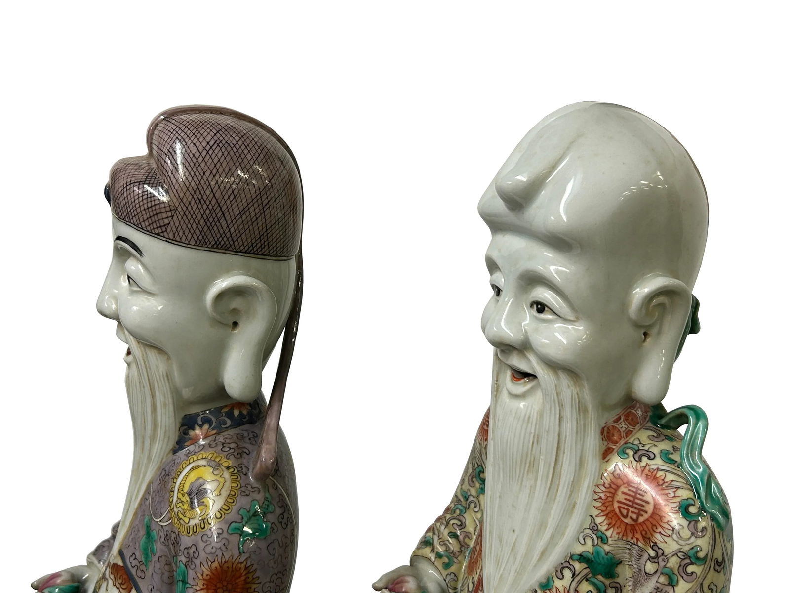 Chinese Canton Color Mixed Feng Shui Fok, Lok, Sau Figure Set - 10