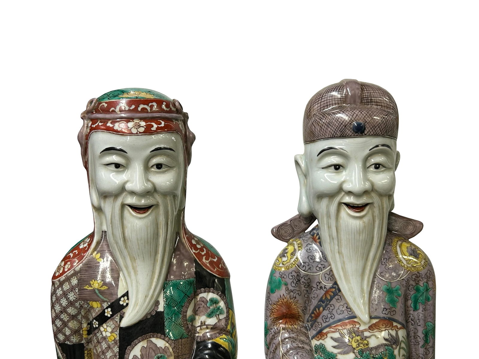 Chinese Canton Color Mixed Feng Shui Fok, Lok, Sau Figure Set - 3