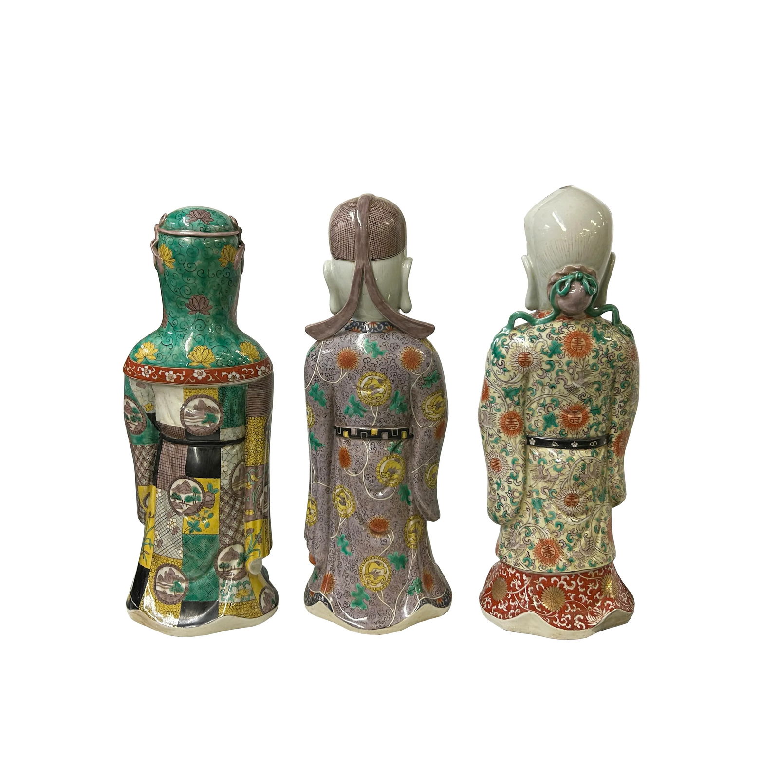 Chinese Canton Color Mixed Feng Shui Fok, Lok, Sau Figure Set - 6