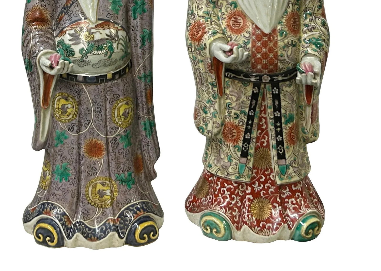 Chinese Canton Color Mixed Feng Shui Fok, Lok, Sau Figure Set - 7