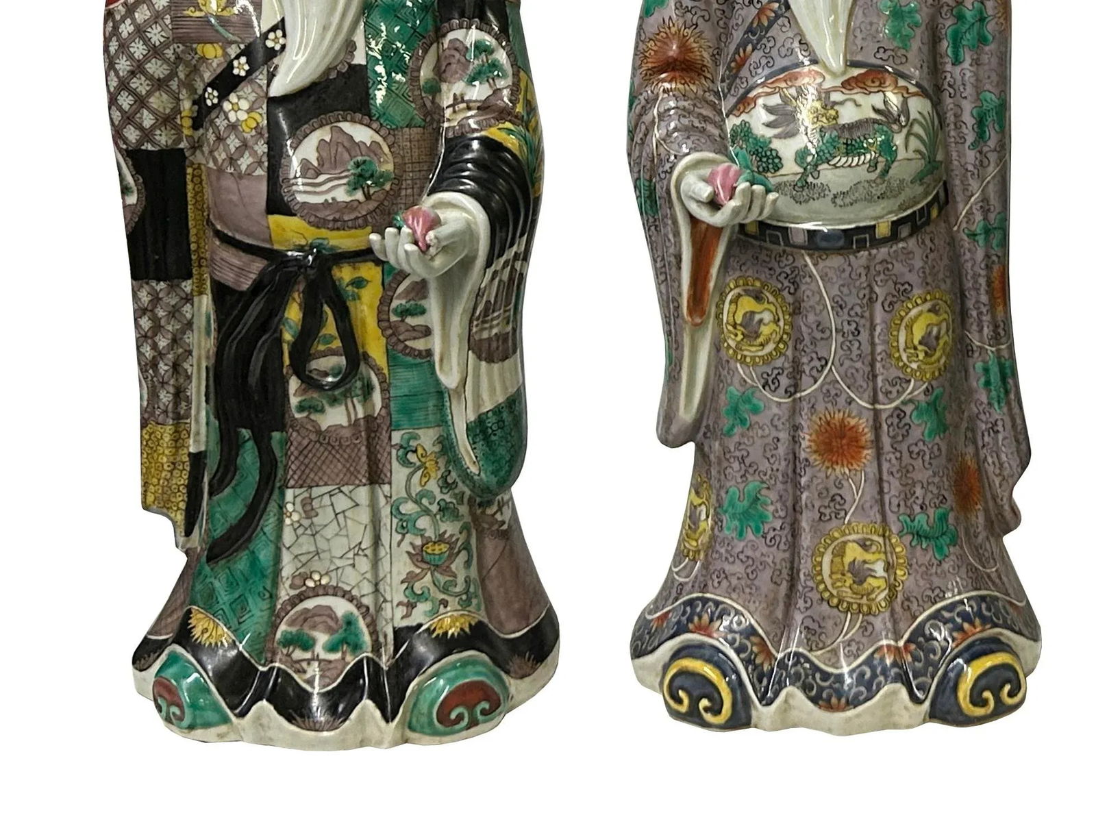 Chinese Canton Color Mixed Feng Shui Fok, Lok, Sau Figure Set - 8