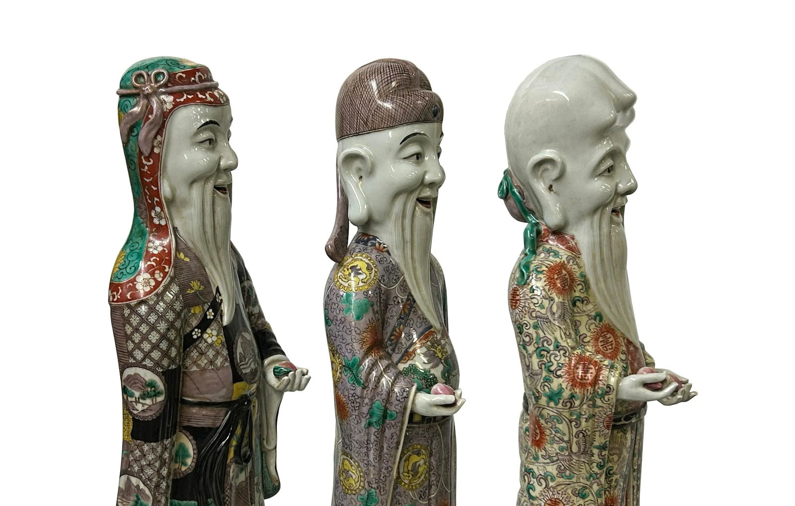 Chinese Canton Color Mixed Feng Shui Fok, Lok, Sau Figure Set - 9