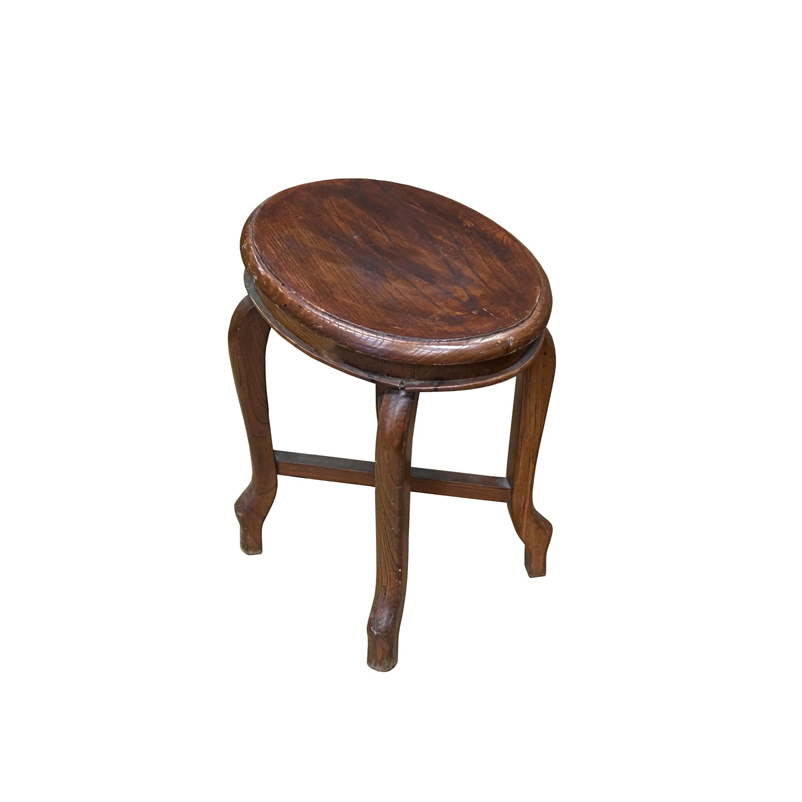 Vintage Oriental Oval Brown Cross 4 Legs Wood Stool - 4
