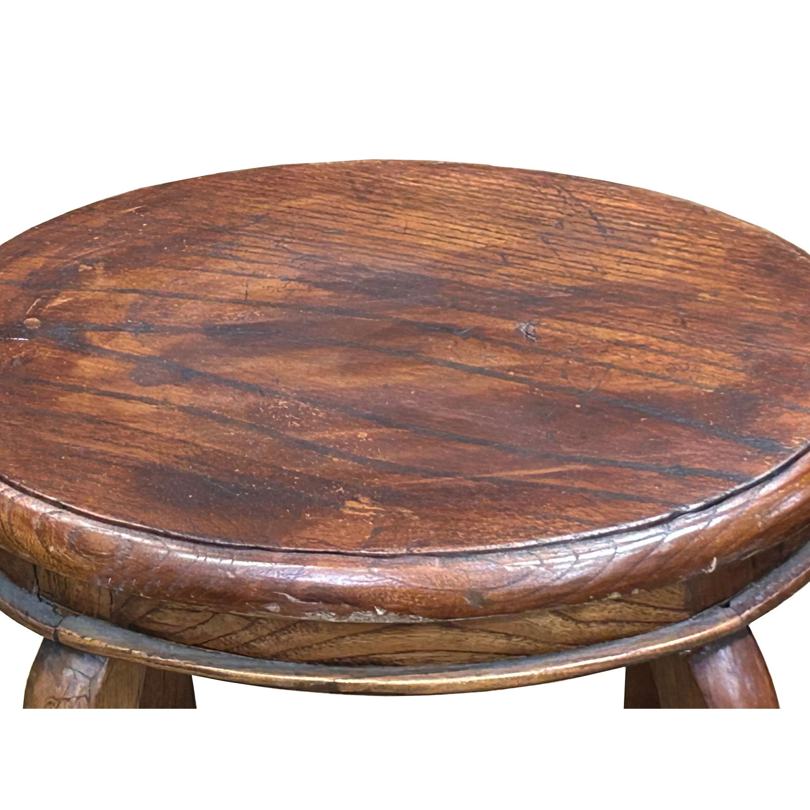 Vintage Oriental Oval Brown Cross 4 Legs Wood Stool - 6