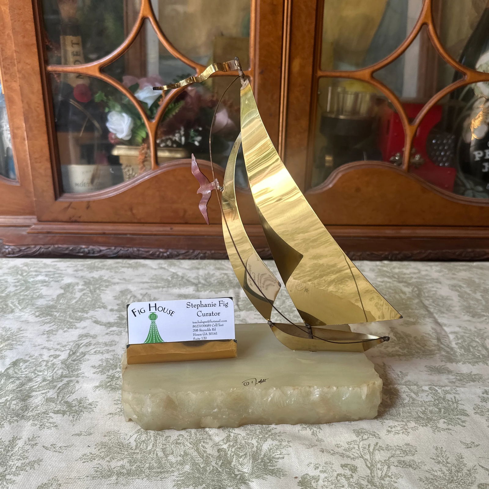 1970s Brass Sailboat Business Card Holder With Marble Base - 10