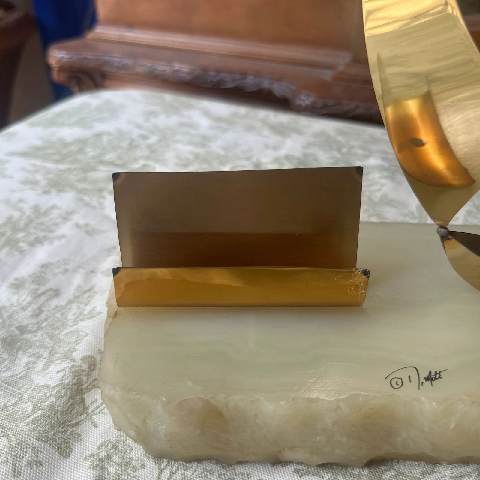 1970s Brass Sailboat Business Card Holder With Marble Base - 2