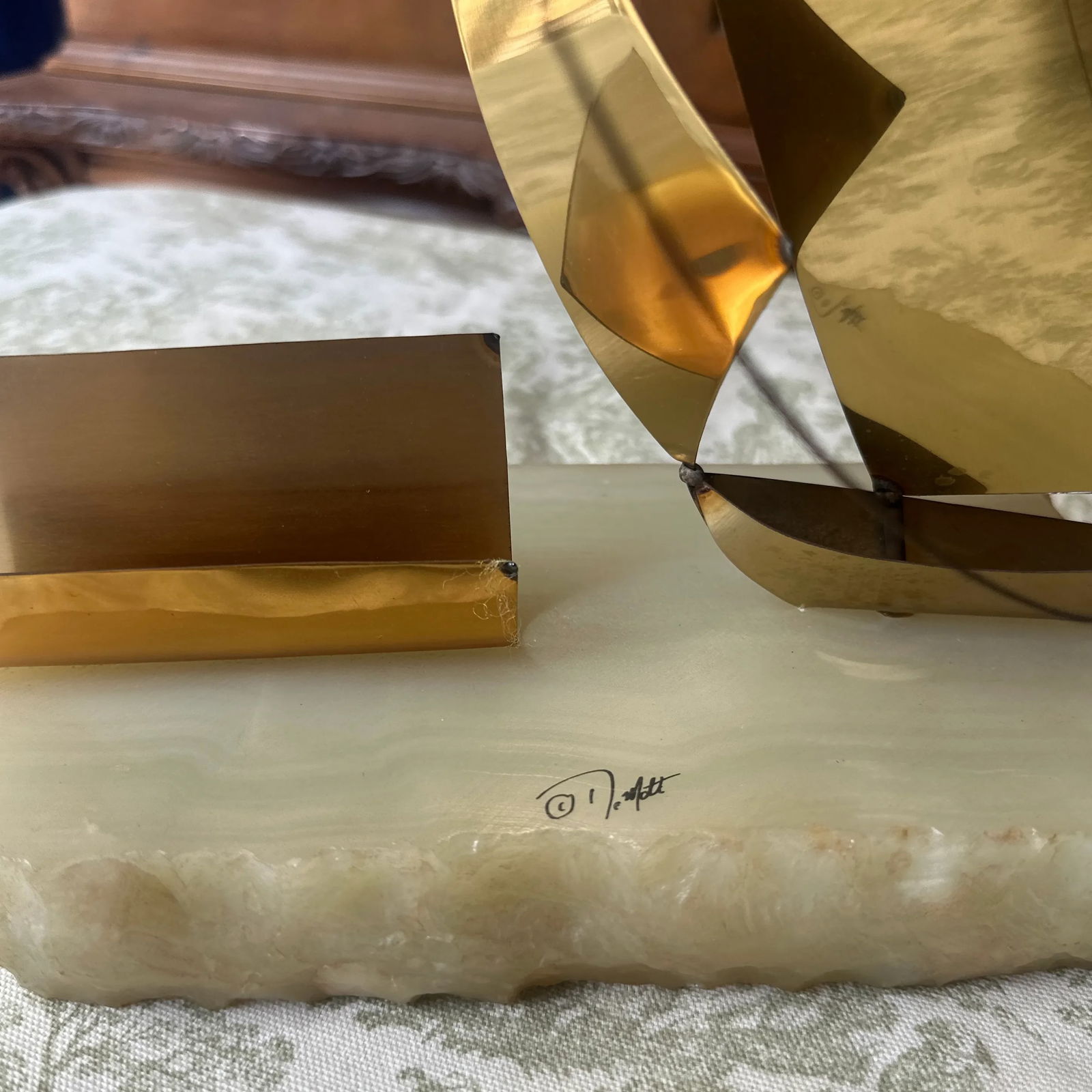 1970s Brass Sailboat Business Card Holder With Marble Base - 3