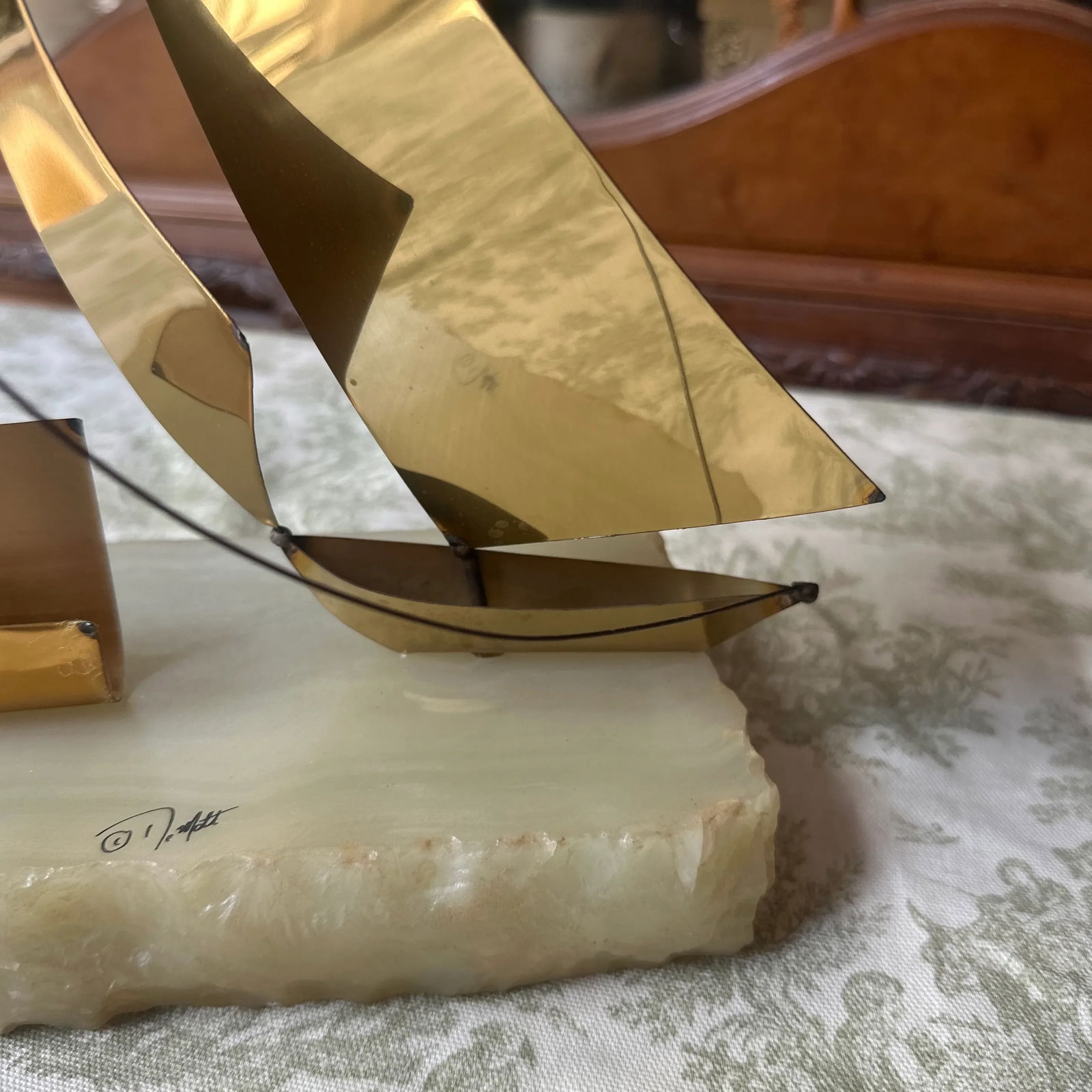 1970s Brass Sailboat Business Card Holder With Marble Base - 4