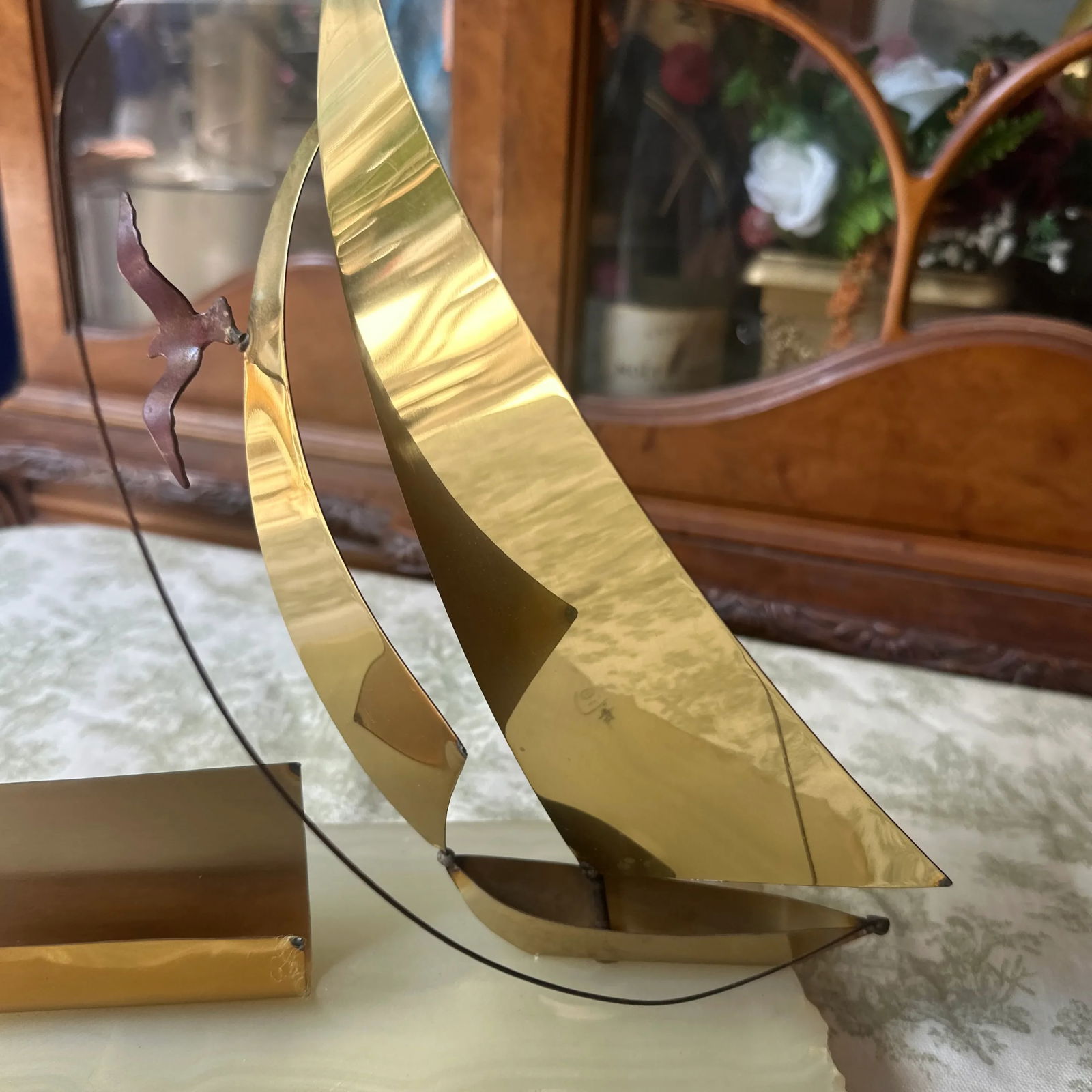 1970s Brass Sailboat Business Card Holder With Marble Base - 5