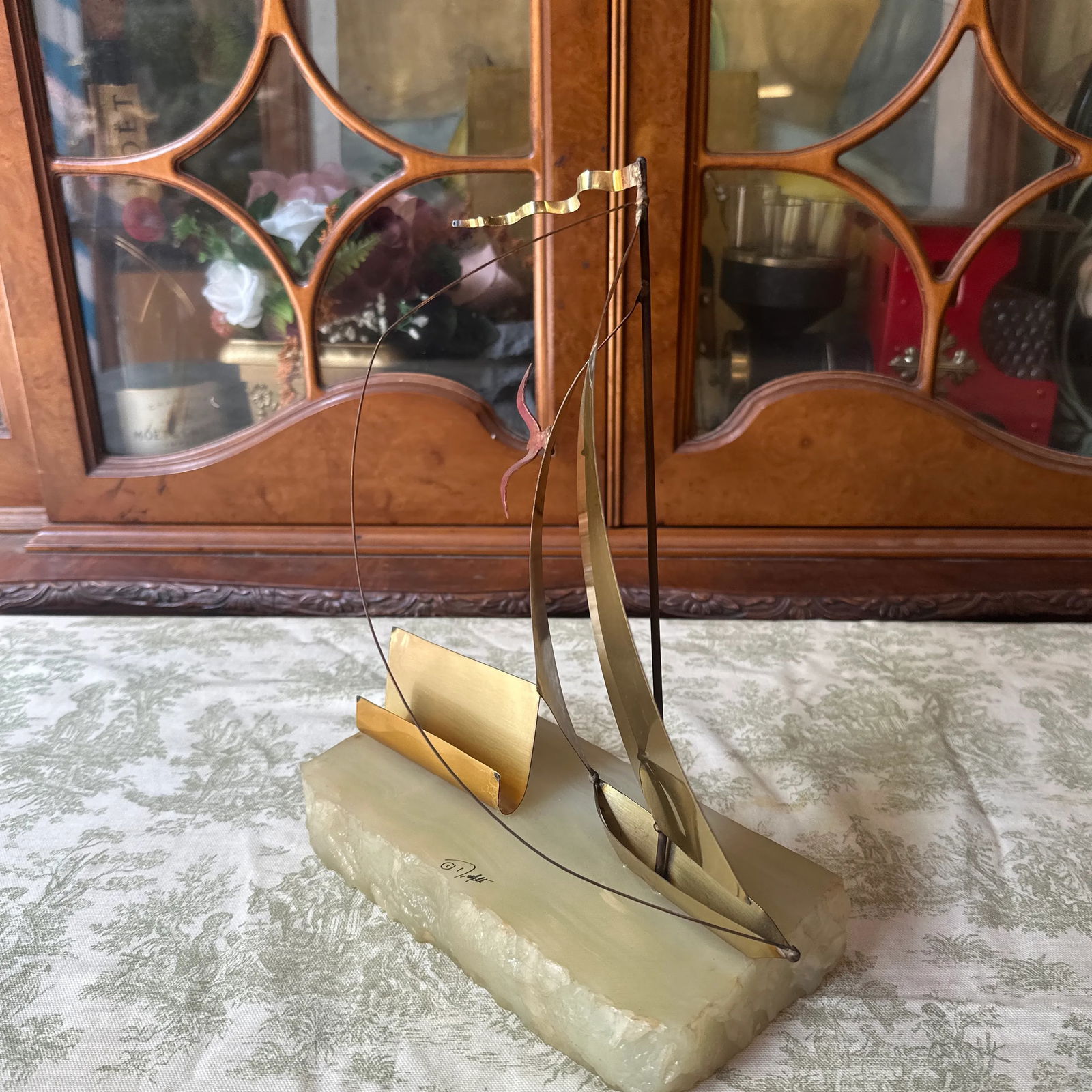 1970s Brass Sailboat Business Card Holder With Marble Base - 9