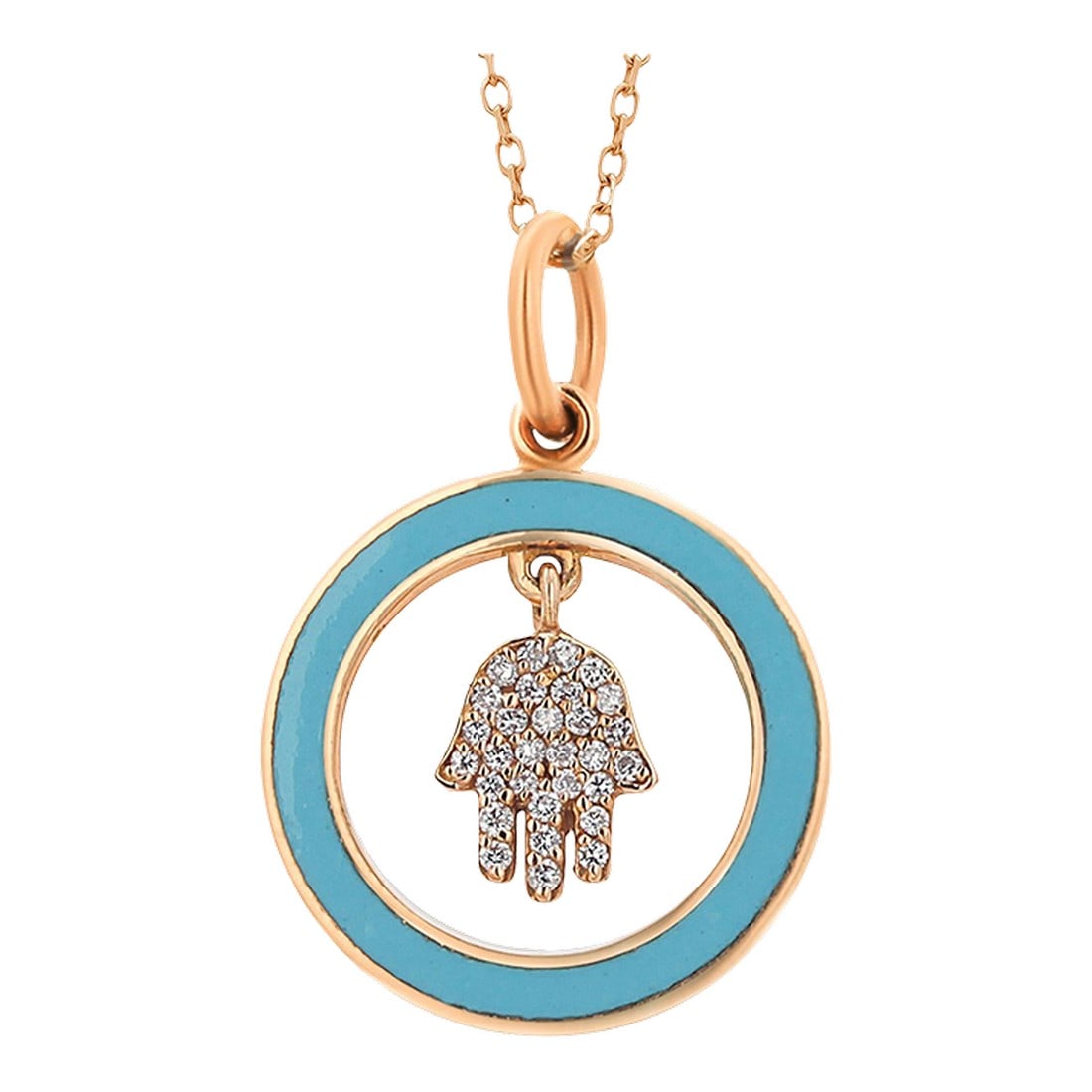 18k Yellow Gold Aaron Basha Vintage Diamond Enamel Hamsa Charm Necklace Pendant (1 of 8)