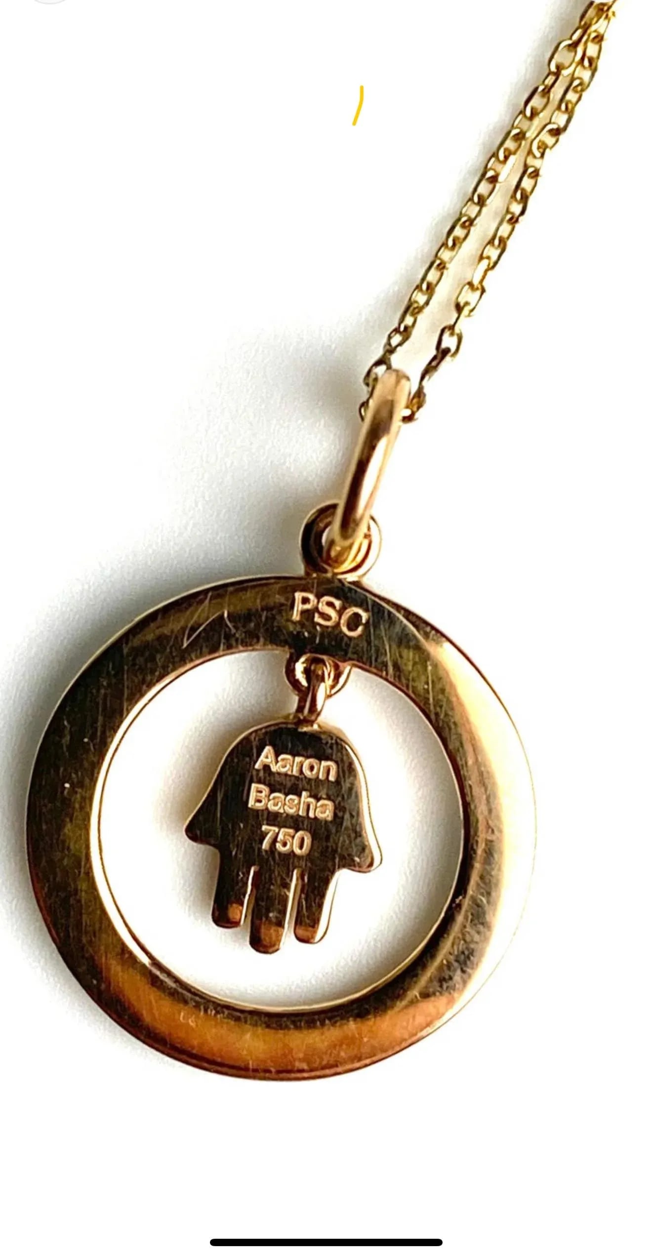 18k Yellow Gold Aaron Basha Vintage Diamond Enamel Hamsa Charm Necklace Pendant - 5