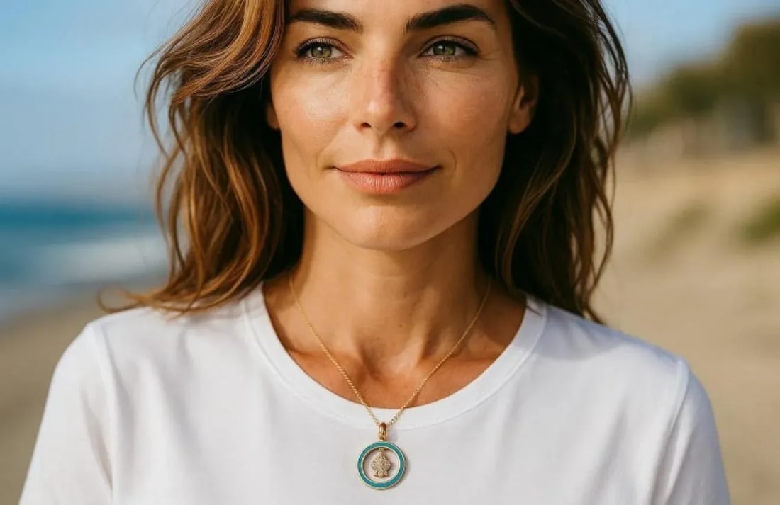 18k Yellow Gold Aaron Basha Vintage Diamond Enamel Hamsa Charm Necklace Pendant - 7