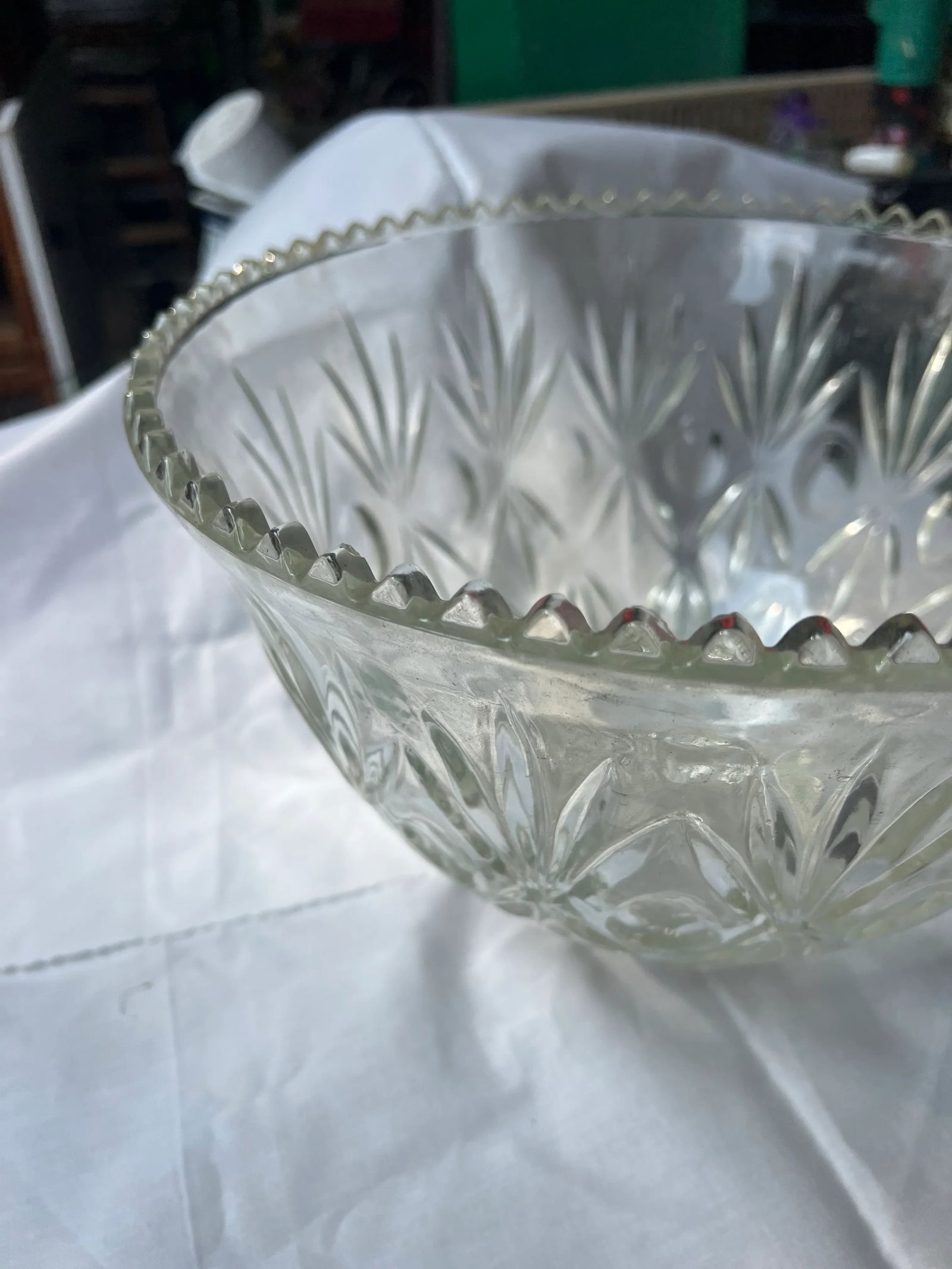 Vintage Large Glass Etched Bowl - 5