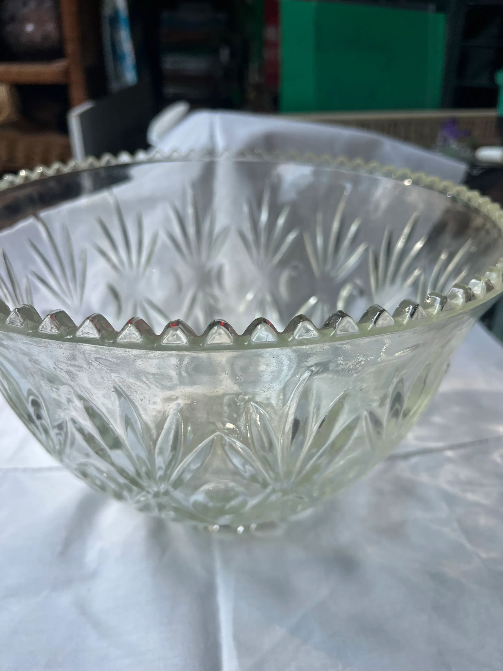 Vintage Large Glass Etched Bowl - 8
