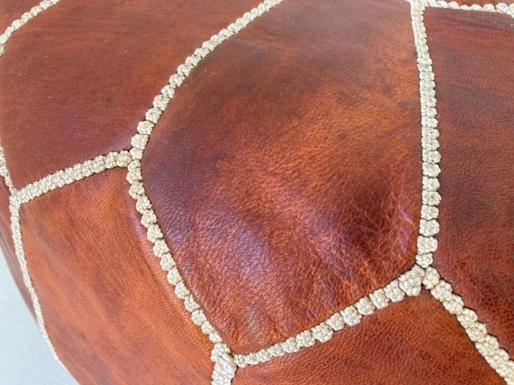 Moroccan Handcrafted Leather Brown Ottoman - 11