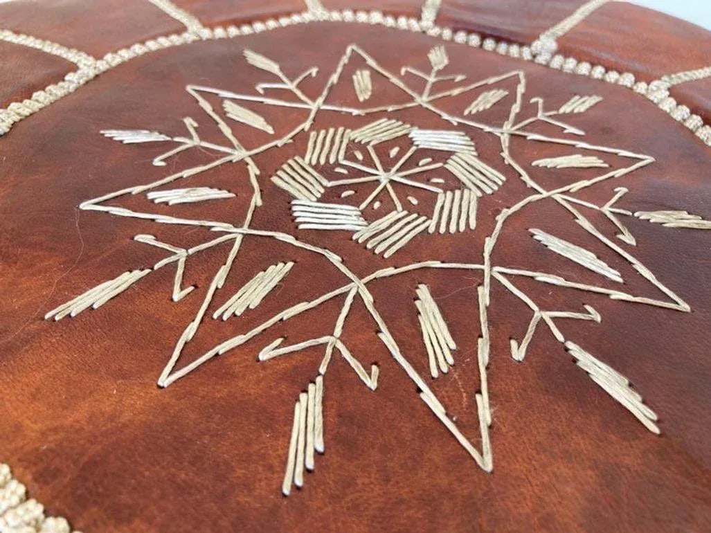 Moroccan Handcrafted Leather Brown Ottoman - 12