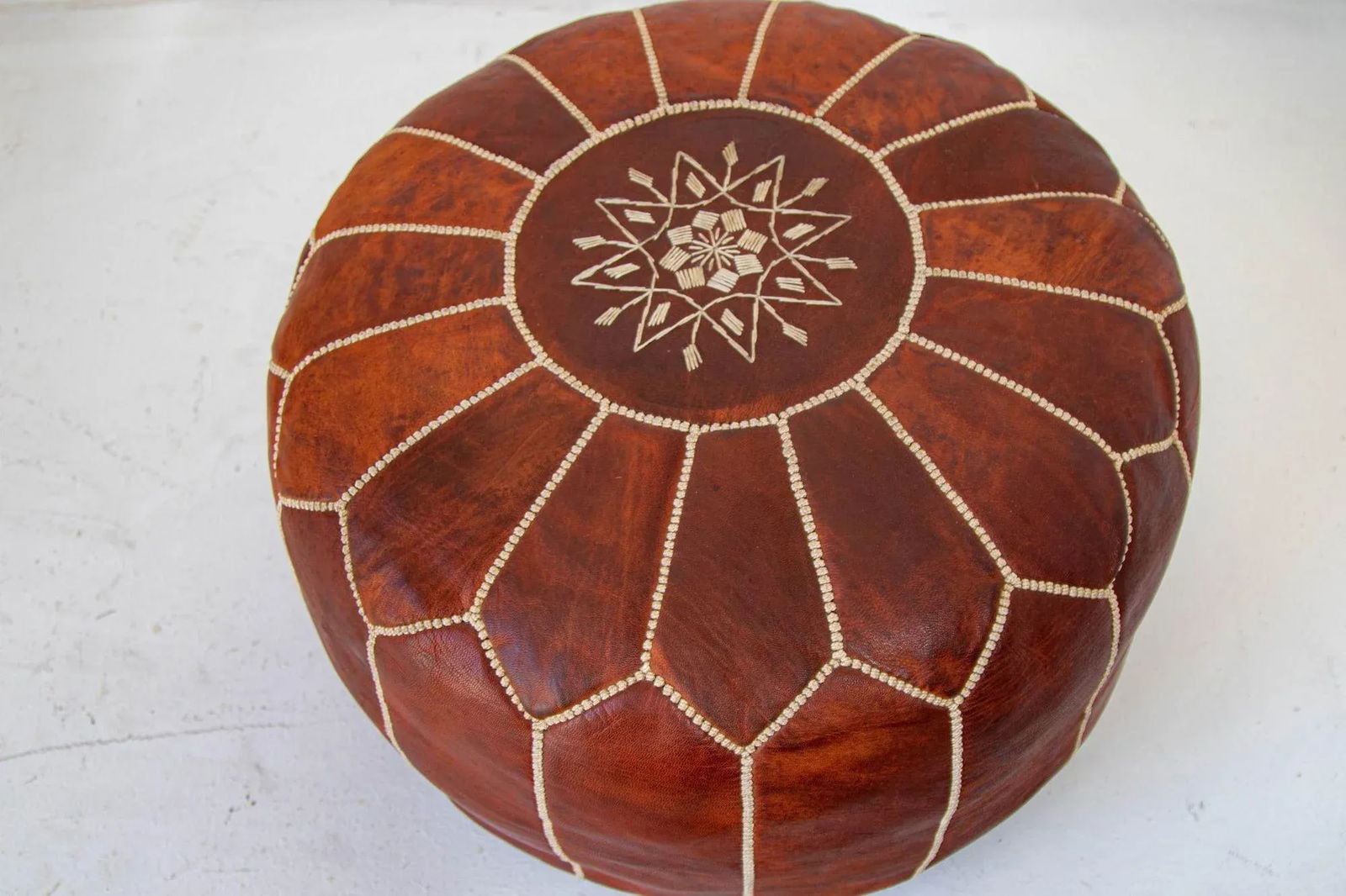 Moroccan Handcrafted Leather Brown Ottoman - 3