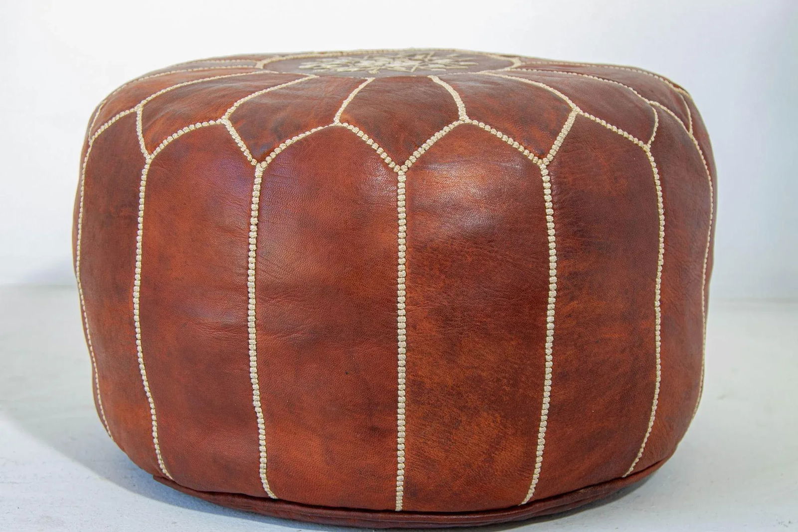 Moroccan Handcrafted Leather Brown Ottoman - 4