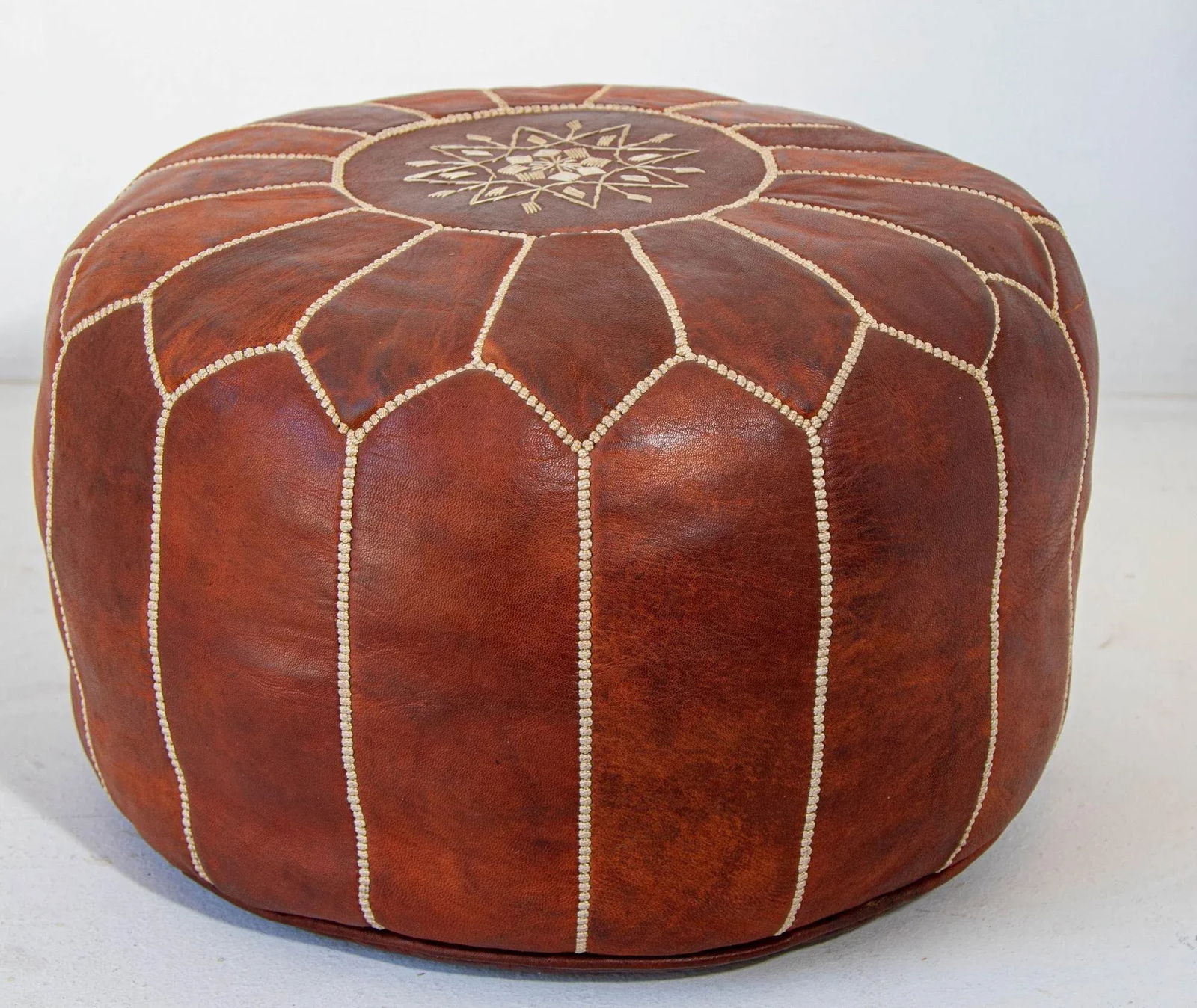 Moroccan Handcrafted Leather Brown Ottoman - 6
