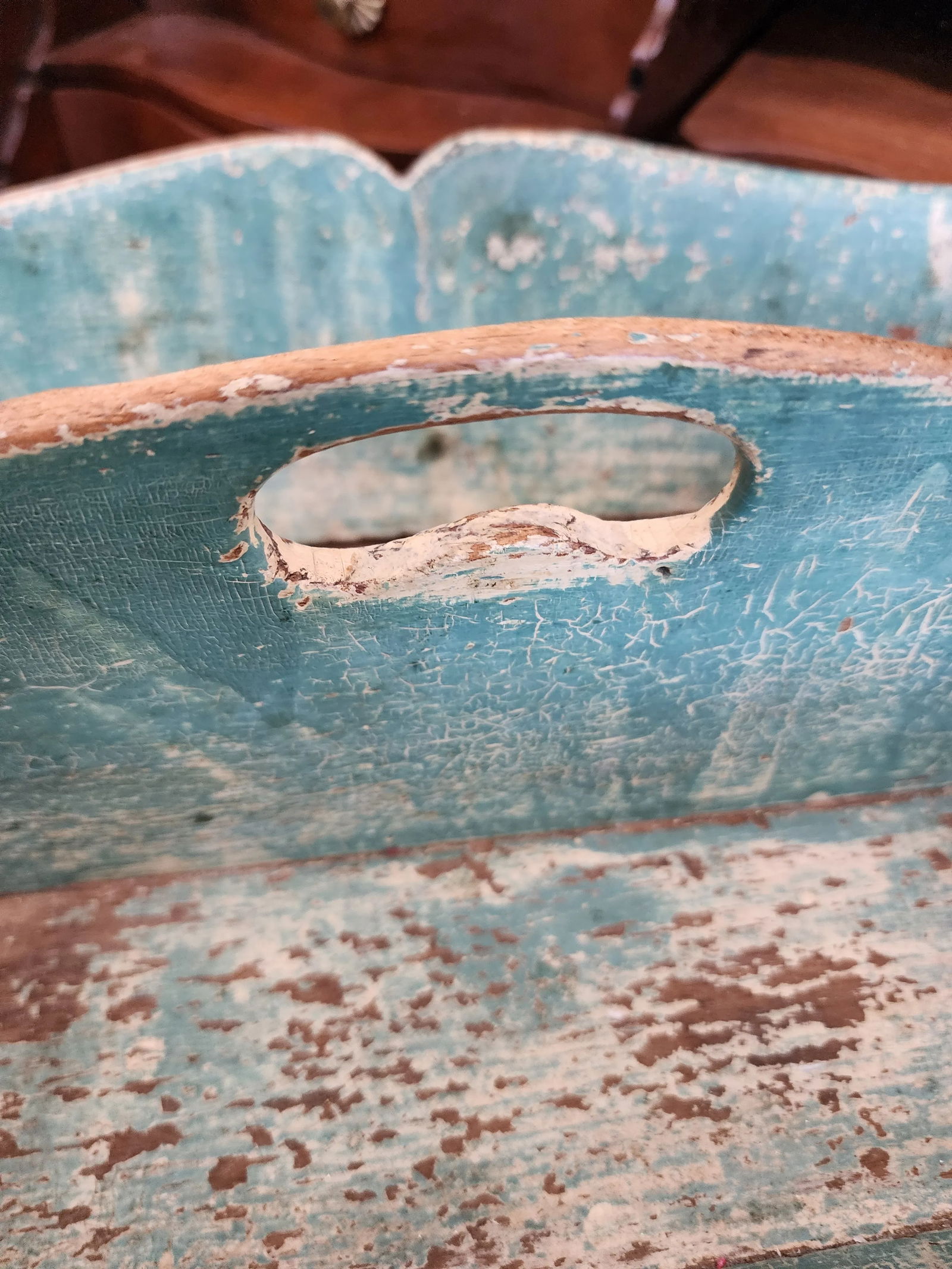 Antique Blue Painted Cutlery Caddy - 3