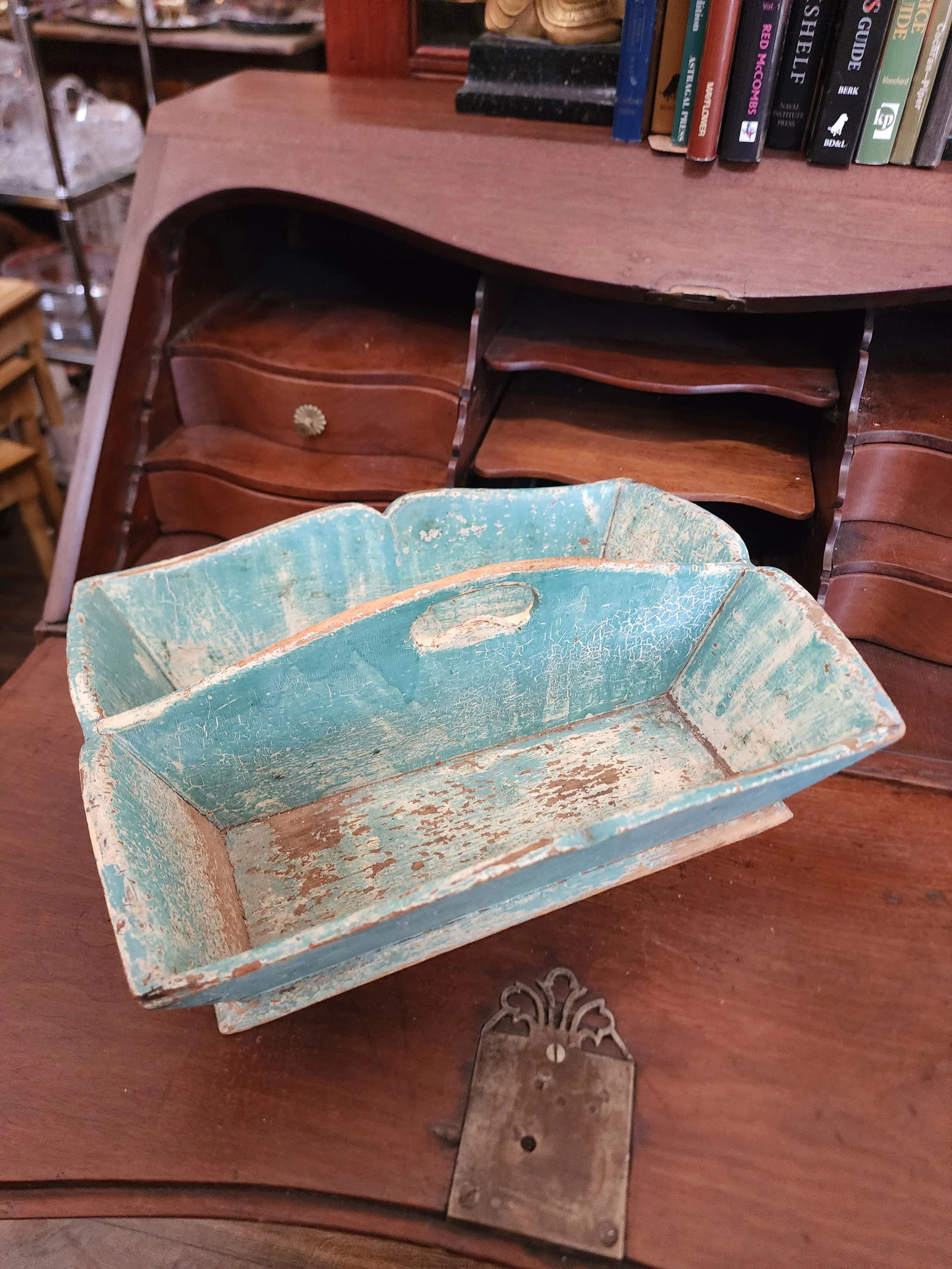 Antique Blue Painted Cutlery Caddy - 4