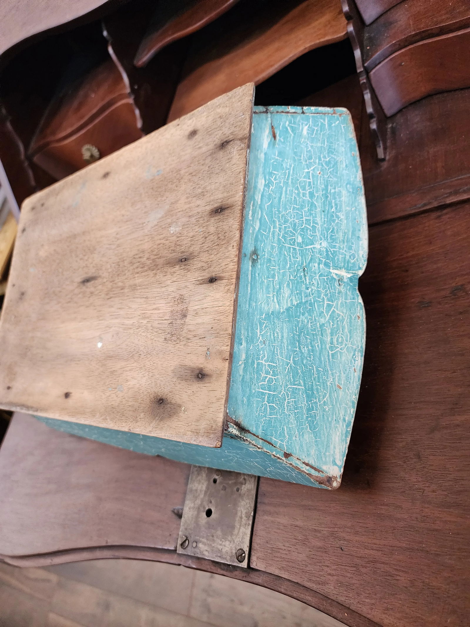 Antique Blue Painted Cutlery Caddy - 5