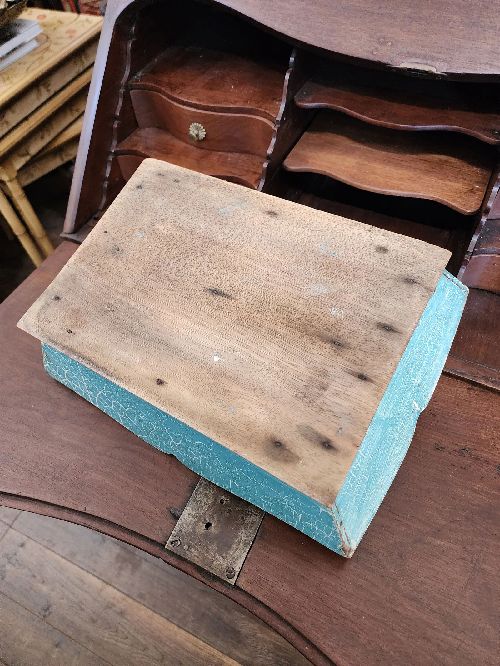 Antique Blue Painted Cutlery Caddy - 6