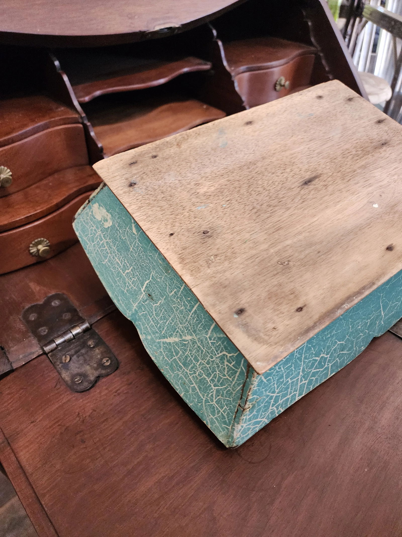 Antique Blue Painted Cutlery Caddy - 7