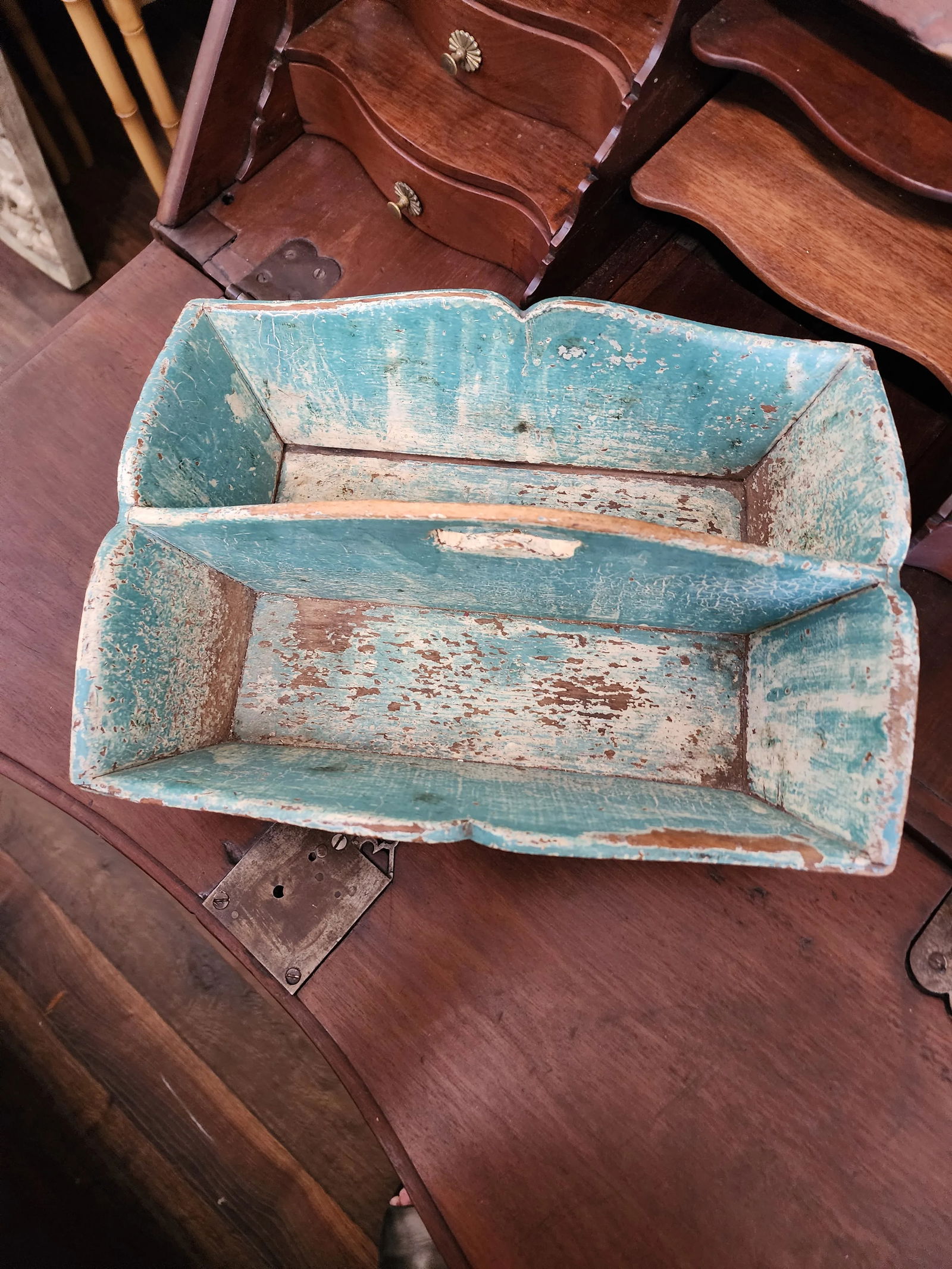 Antique Blue Painted Cutlery Caddy - 9