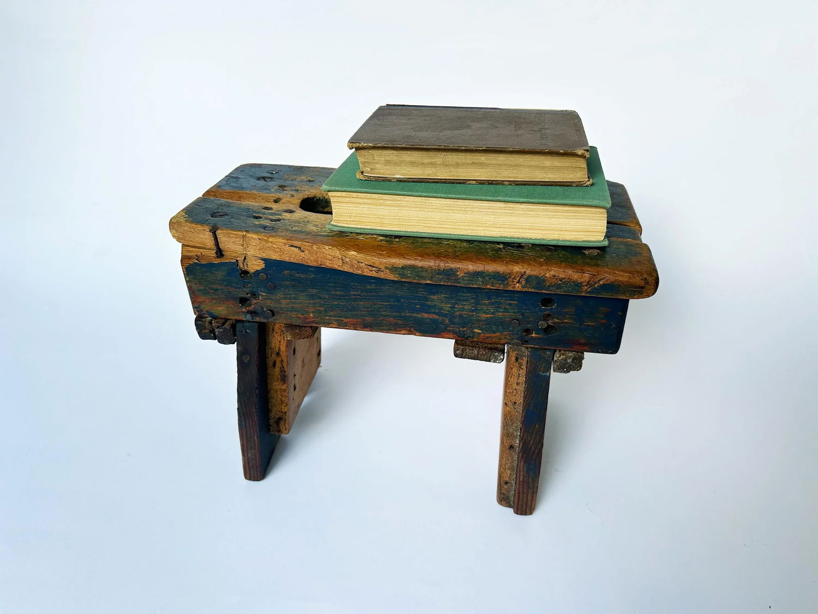 Antique Blue Primitive Milking Stool Early 20th Century - 2