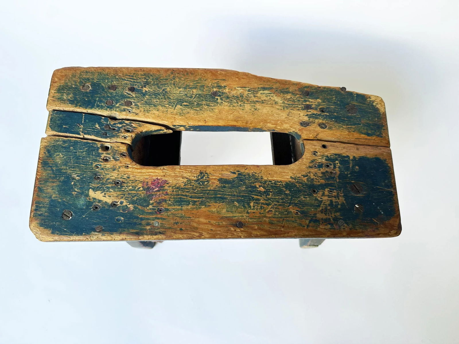 Antique Blue Primitive Milking Stool Early 20th Century - 7